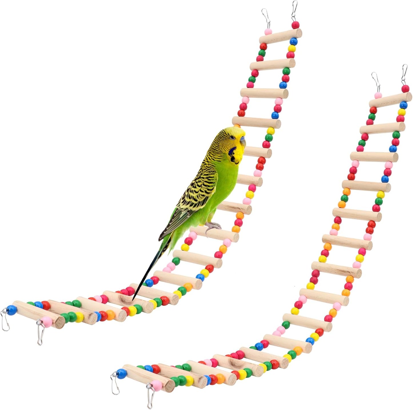 15-Step Bird Ladder Bridge,28.74 x 3.15 inch Raw Wood and Edible Dye,2 Pieces Pet Hamster Climbing Ladder Swing Toys Suitable for Small to Medium Birds,Bird Cage Accessories (15 Ladders -2pcs)