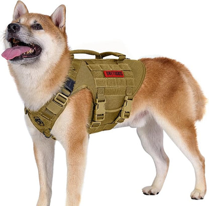 OneTigris Large Tactical Dog Harness, No Pulling Adjustable Dog Vest Harness, Heavy Duty Dog Harness with Handle, Large Hook and Loop Panels for Patch Brown