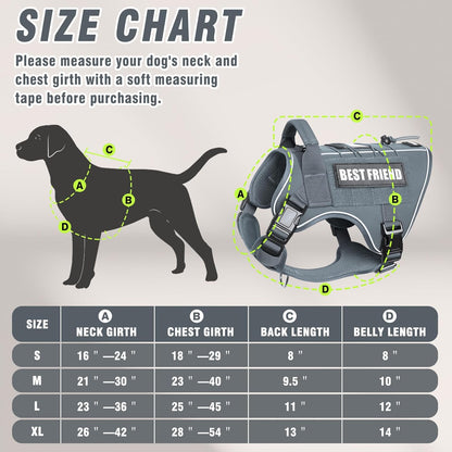 Tactical Dog Harness for Large Dogs,No Pull Military Dog Vest with Handle,Reflective Heavy Duty Pet Harness for K9 Working Walking Hiking Training Gray XL