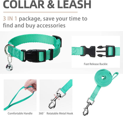 PUPTECK Adjustable Dog Harness Collar and Leash Set Step in No Pull Pet Harness for Small Medium Dogs Puppy and Cats Outdoor Walking Running, Soft Mesh Padded Reflective Vest Harnesses, Solid Green XS