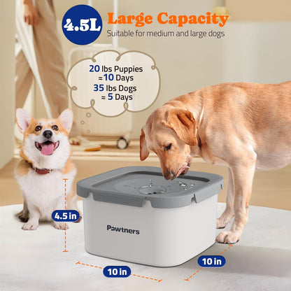 Dog Water Bowl No Spill, 4.5L Stainless Steel Dog Floating Bowl, Slow Water Bowl for Dog with Filter, Non-Slip Base, No Splash Water Bowl for Medium Large Messy Drinkers White