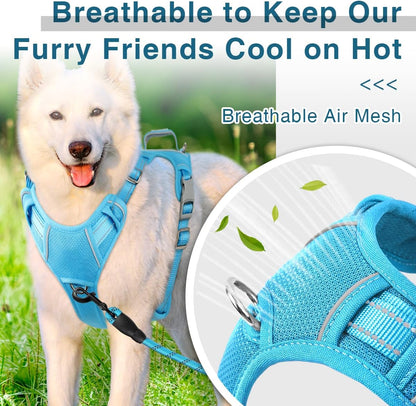 BARKBAY Dog Harness No Pull with ID Tag Pocket - Heavy Duty, Reflective, Easy Control for Large Dogs(Blue,L)