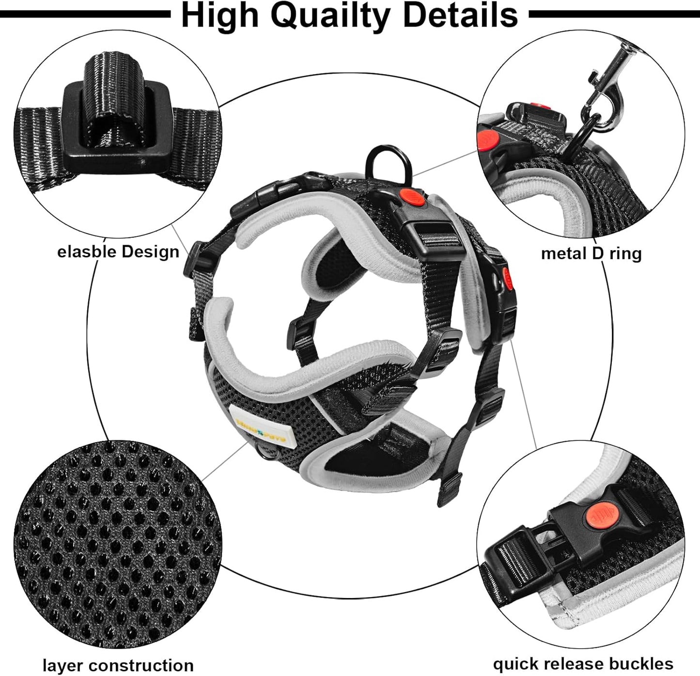 Cat Harness and Leash for Walking, Retractable Cat Harnesses and Leash Set Escape Proof, Breathable Soft Kitten Small Large Harness for Travel Training and Walking, Black, S