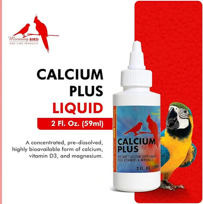 Morning Bird Calcium Plus Liquid for Birds – Bird Vitamins for Strong Eggshells, Healthy Bones, and Baby Bird to Support Growth, Breeding, and Wellness for All Birds 2 Fl Oz