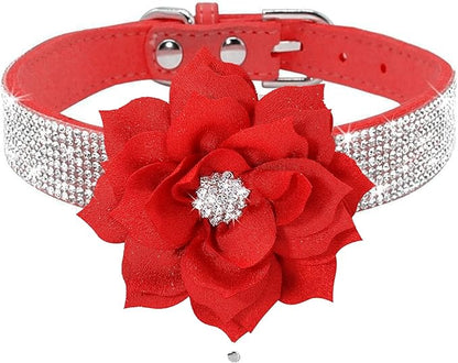Rhinestone Dog Collar, Cute Dazzling Sparkling Soft Suede Leather Adjustable Pet Dog Cat Collar Crystal Diamond for Puppy Small Medium Large Dogs (XS:21-26cm, Red-6)