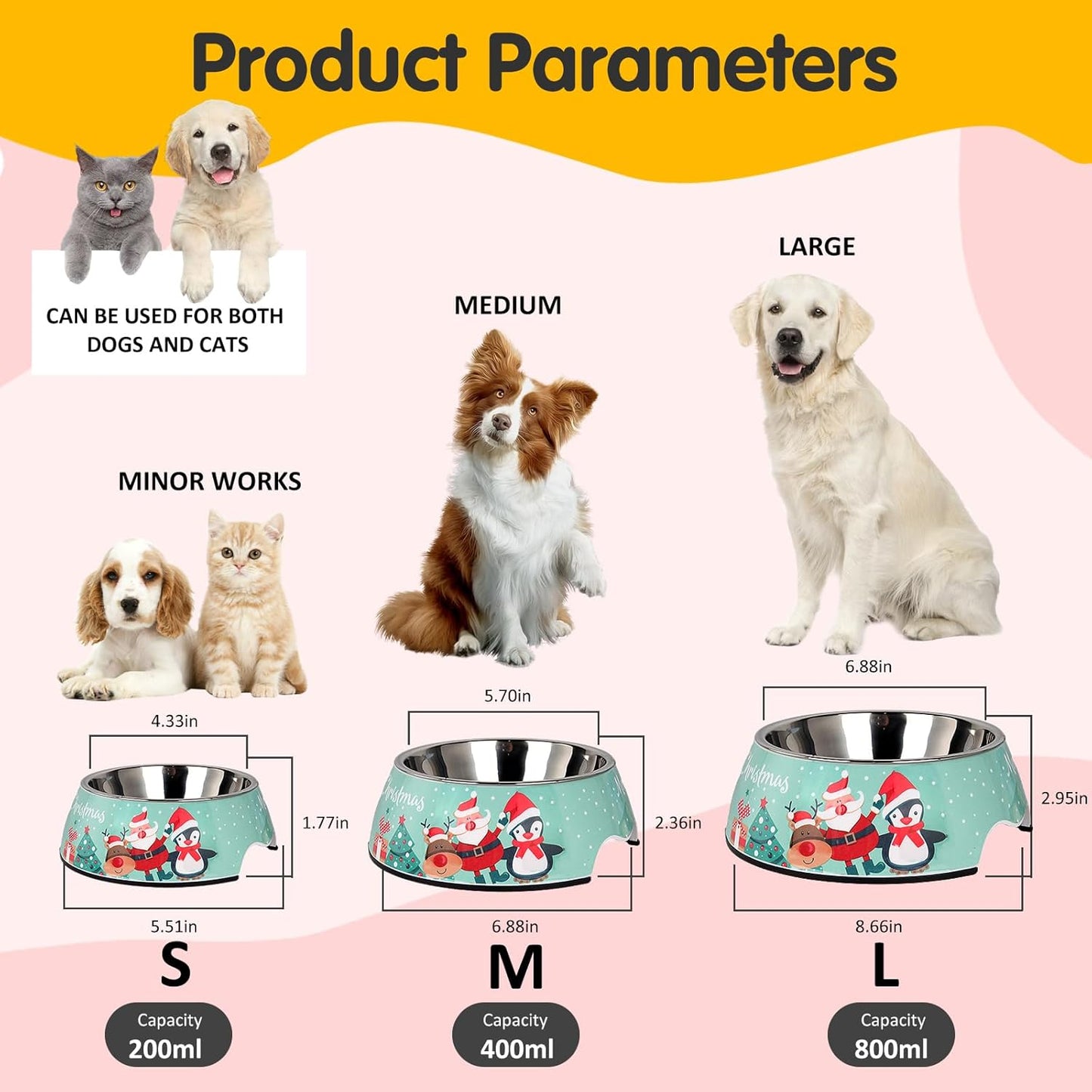 Christmas Xmas Pet Dog 2 in 1 Food Water Bowls - Non Slip Skid Proof Heavy Duty Pet Cats Dog Food Water Bowls for Feeding Small Dogs Puppies Cats Kittens-Green Christmas-S