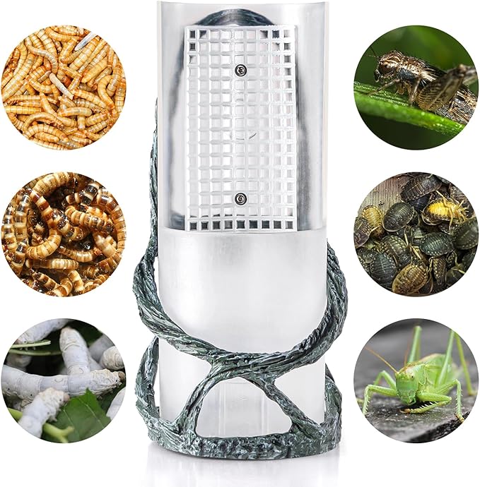 OIIBO Chameleon Feeding Bowl, Resin Vine Reptile Feeder with Grid Plate for Insect to Climb and Move, Reptile Hunting Bowl with Suction Cup for Chameleon, Lizard, Bearded Dragons, Iguana, Gecko, Frog