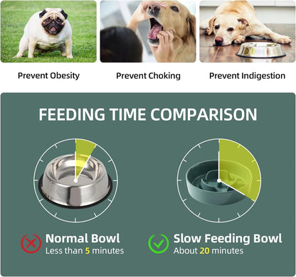 Ceramic 0.9 Cup Dog Bowl Slow Feeder for Small Dog, 6.1inch Pet Slow Feeder, Wet and Dry Food Dish, Stop Bloat, Preventing Choking(Single Bowl-Dark Green)