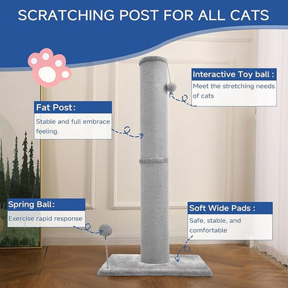 Cat Scratching Post Carpet Scratching Post 40" for Indoor Cats, Tall Cat Scratch Post, Carpet Cats Scratcher with Replaceable Toys, Sturdy Base, Large, Light Gray