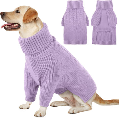Queenmore XXL Dog Sweater, Dog Sweaters for Large Dogs Girl or Boy, Dog Christmas Sweaters XXL, Winter Big Dog Sweatshirt Knitwear, Pet Chunky Warm Coat for Small Medium Size Dogs, Lilac XXL