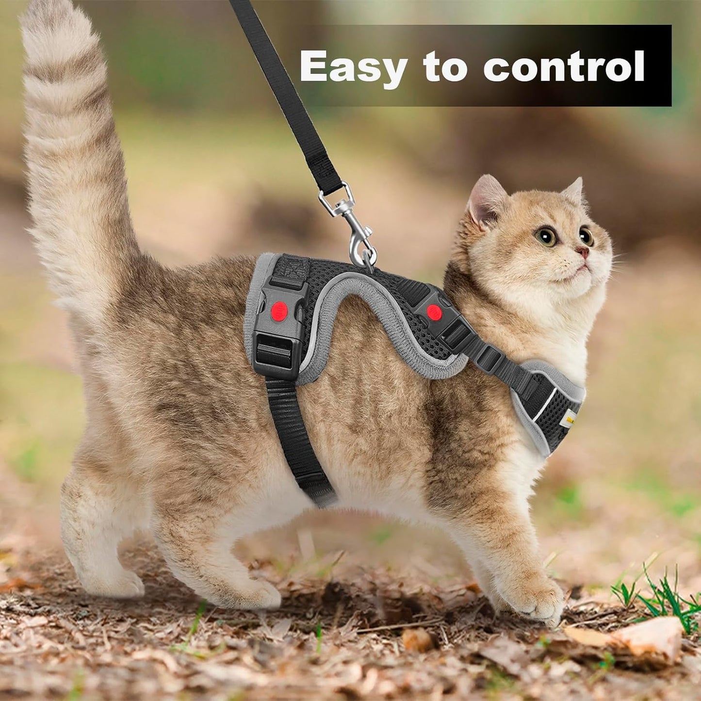 Cat Harness and Leash for Walking, Retractable Cat Harnesses and Leash Set Escape Proof, Breathable Soft Kitten Small Large Harness for Travel Training and Walking, Black, XS