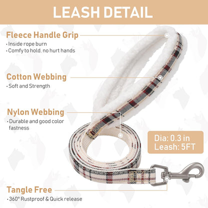 GAMUDA Small Dog Harness Collar and Leash Set, Step in No Chock No Pull Soft Mesh Adjustable Dog Vest Harnesses Plaid Reflective for Dogs Puppy Cats Kitten Rabbit (Warm Beige, XL)