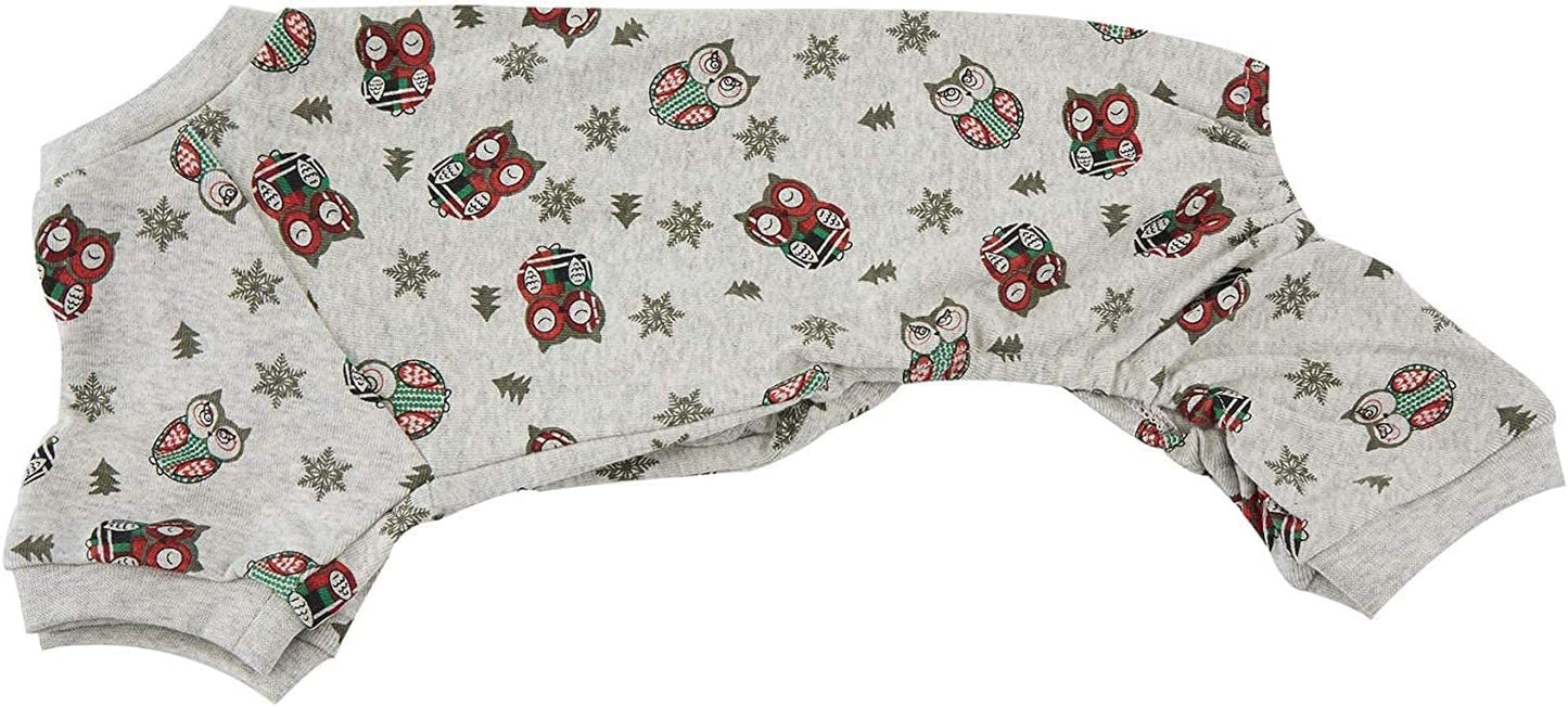 Lanyarco Cute Owl Christmas Tree Xmas Cotton Pet Dog Pajamas Jumpshit for Medium Dogs, Large Grey Back Length 20"