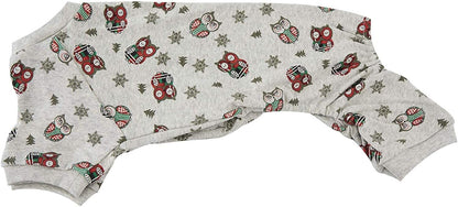 Lanyarco Cute Owl Christmas Tree Xmas Cotton Pet Dog Pajamas Jumpshit for Medium Dogs, Large Grey Back Length 20"