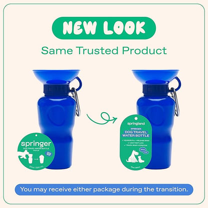 Springer by Springland Dog Water Bottle | Portable Travel Water Bottle Dispenser for Dogs | Dog Gift Seen on Oprah's Favorite Things, Shark Tank | Leak-Proof Bottles | BPA-Free 22oz Indigo