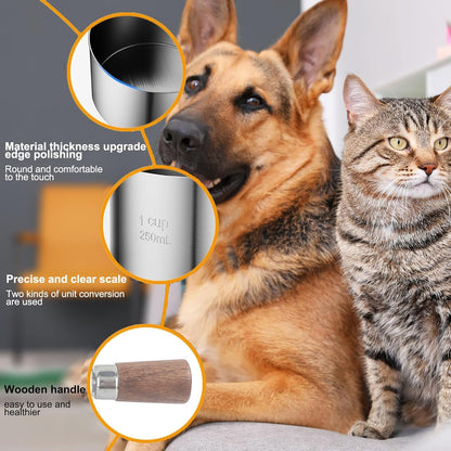1 Cup Stainless Steel Dog Cat Food Measuring Scoop for Dry and Wet Food, Accurate Measurement for Rice, Flour, Grain (Silver)