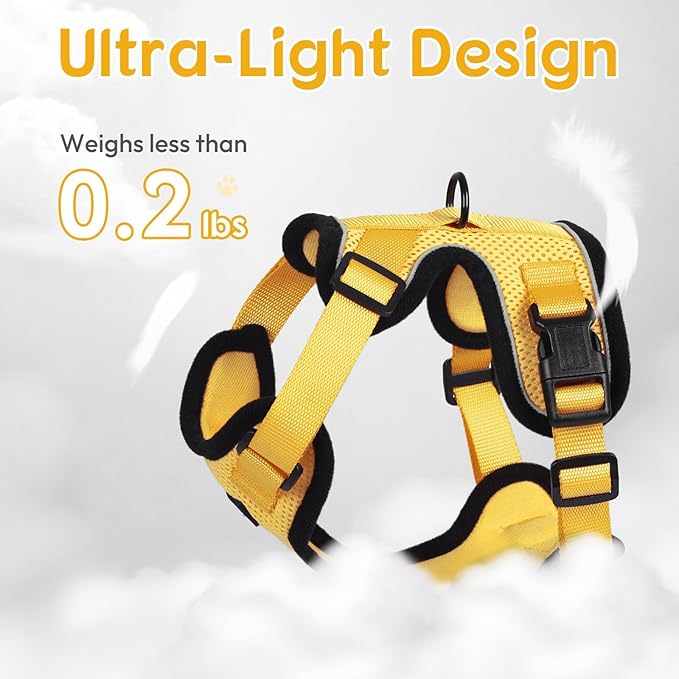 Dooradar Cat Harness and Leash Set, Escape Proof Safe Adjustable Kitten Vest Harnesses for Walking, Easy Control Soft Breathable Mesh Jacket with Reflective Strips for Cats, Yellow, S