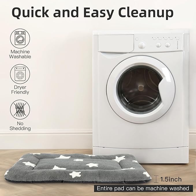 Mora Pets Dog Crate Pad Kennel Dog Bed Mat for Medium Dogs Washable Cute Star Pet Bed for Cage Ultra Soft Flat Puppy Cat Kitten Cushion for Sleeping Anti-Slip Grey 30 x 19