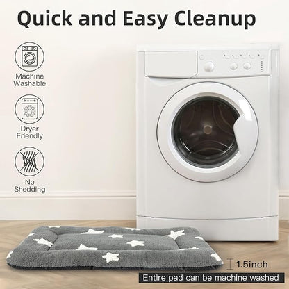 Mora Pets Dog Crate Pad Kennel Dog Bed Mat for Medium Dogs Washable Cute Star Pet Bed for Cage Ultra Soft Flat Puppy Cat Kitten Cushion for Sleeping Anti-Slip Grey 30 x 19