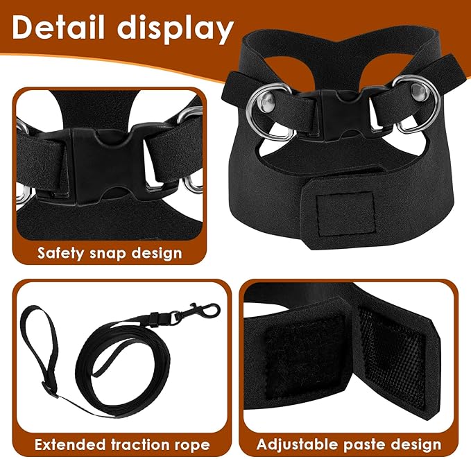 3 Pcs Bearded Dragon Harness and Leash Set, 3 Sizes Adjustable Soft Leather Lizard Harness with Leash, Small Animal Traction Rope Training Walking Vest for Bearded Dragon Lizard Squirrel (Black、)