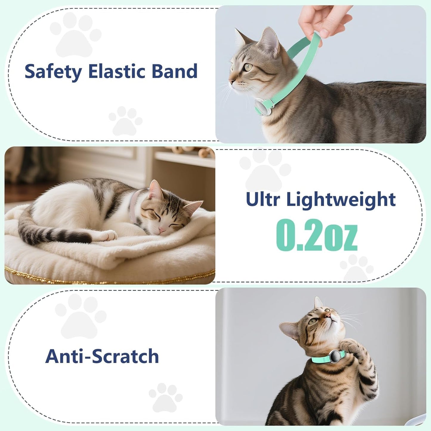 AirTag Cat Collar, Ultra Elastic Cat Tracker Collar, Airtag Holder Compatible with Apple Air Tag, [Lightweight & Scratch Resistant] Adjustable Stepless GPS Pet Collar for Cats Kittens, Green