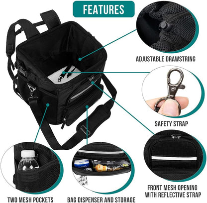 PetAmi Dog Bike Basket, Soft-Sided Ventilated Dog Bike Carrier Backpack, Pet Bicycle Basket for Bike Handlebar, Small Medium Puppy Cat Kitten Car Booster Seat with Safety Strap, Max 18 lbs, Black