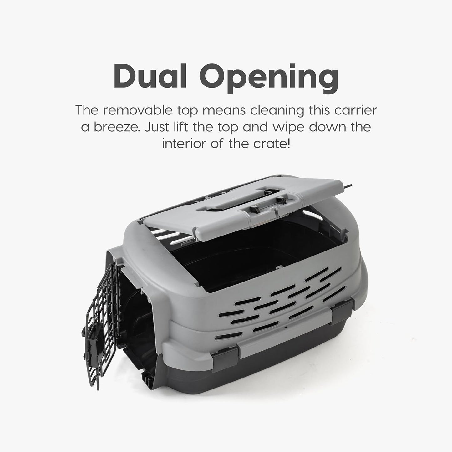 IRIS USA 23" Cat Carrier, Small Pet Carrier Hard, Dog Kennel with 2-Door Front and Top Access, Dog Carrier, up to 18 pounds, Black/Gray