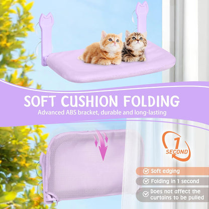 Cat Window Hammock 2-Pack,Foldable Cat Perch with Suction Cups & Metal Frame,Holds up to 40 lbs - Durable & Secure for Cats,Features 2-Sided Cushion & Easy Storage for Sunny Lounging(Purple)
