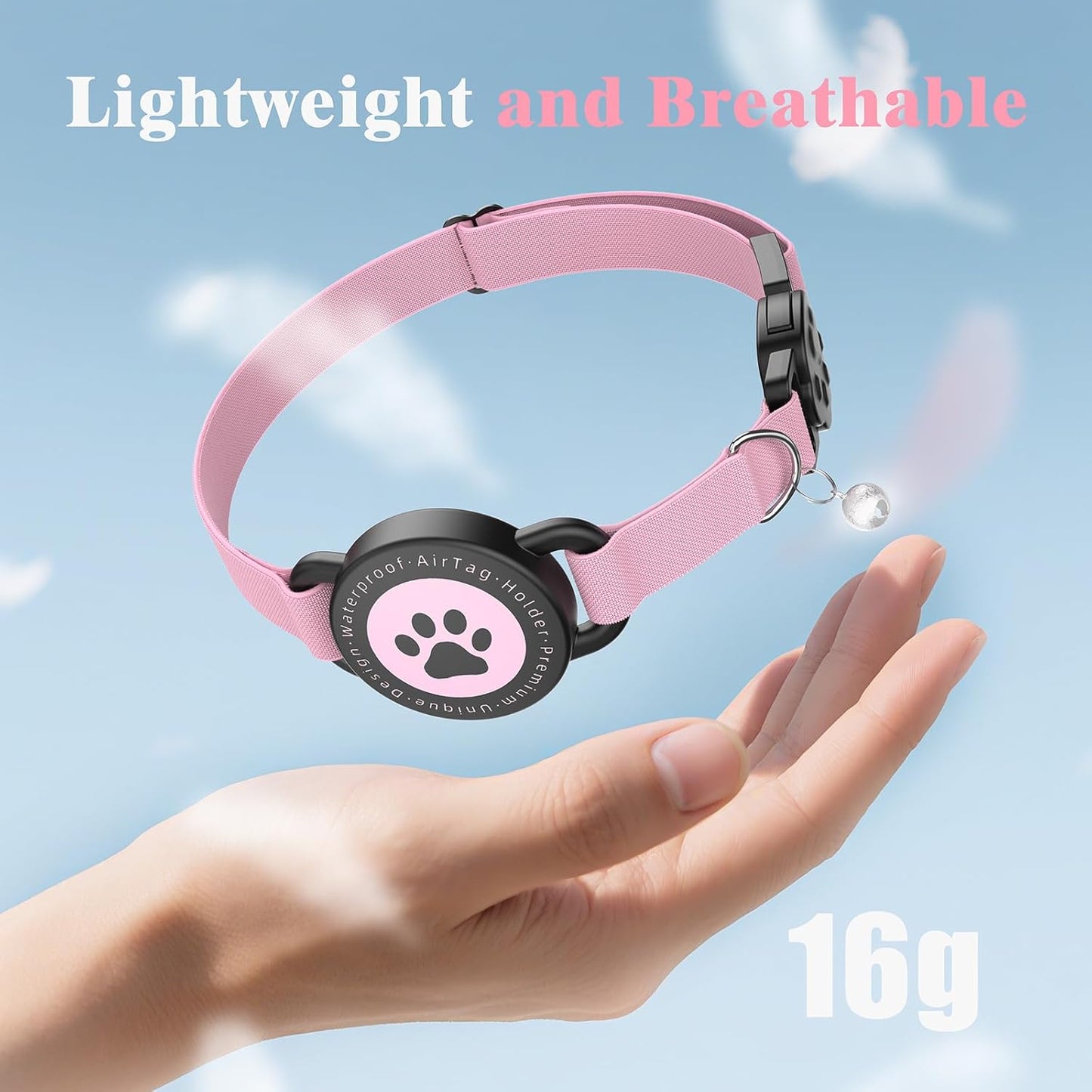 Airtag Cat Collar, Stretchy Kitten Collar with Apple Air Tag Holder, Lightweight and Comfortable, Ultra Elastic GPS Cat Collars for Cats Kittens and Puppies, 8-12.5 Inch, Pink