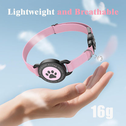 Airtag Cat Collar, Stretchy Kitten Collar with Apple Air Tag Holder, Lightweight and Comfortable, Ultra Elastic GPS Cat Collars for Cats Kittens and Puppies, 8-12.5 Inch, Pink