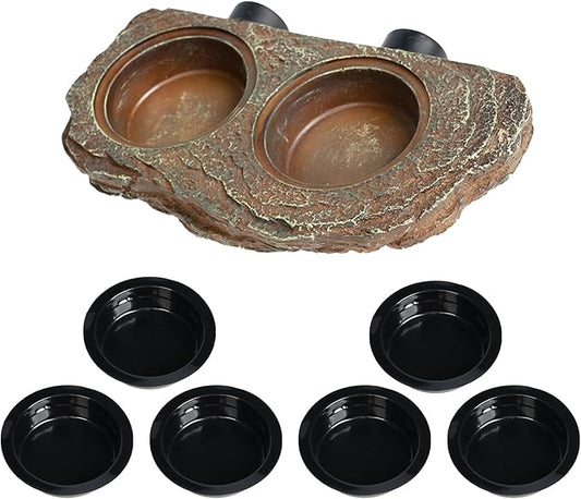 OIIBO Magnetic Reptile Feeder Ledge, Crested Gecko Feeding Ledge with 6PCS Food Cups Reptile Food Dish Water Bowl Tank Accessories for Bearded Dragon Chameleon Lizard Snake