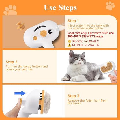 Pet Steam Brush Dog Cat 2025 New Grooming Comb for Shedding, Floating Hair, Smooth & Detangling, Gentle Cool Mist Softens Hair Reduces Static Helps Pets Who Dislike Bathing,Includes Waterless Shampoo