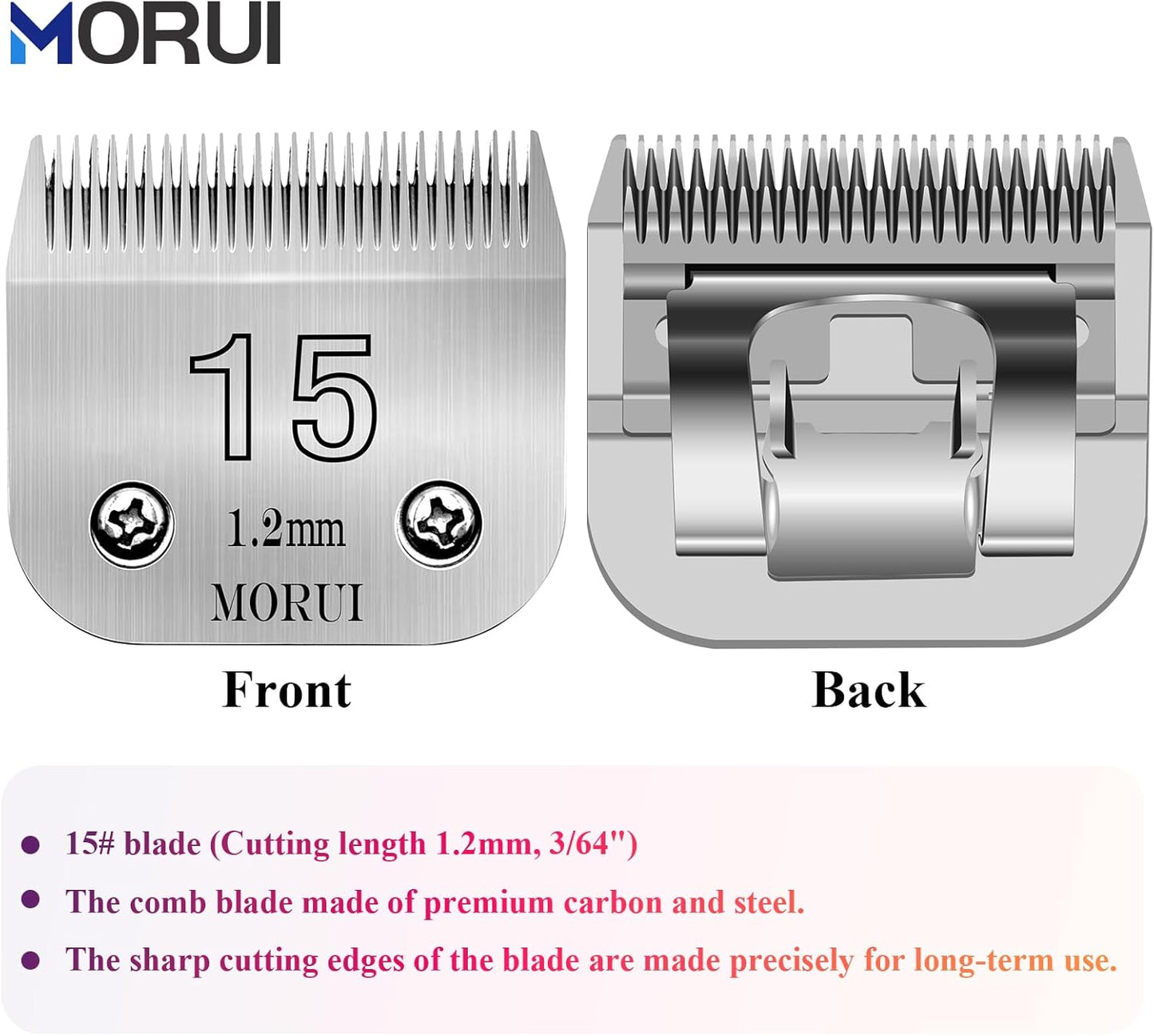 15 Cut Length 3/64"(1.2mm) Detachable Pet Dog Clipper Blades UltraEdge Series Clipper Blades for Dog Grooming Compatible with Most Andis,Oster A5 Wahl KM Series Clippers