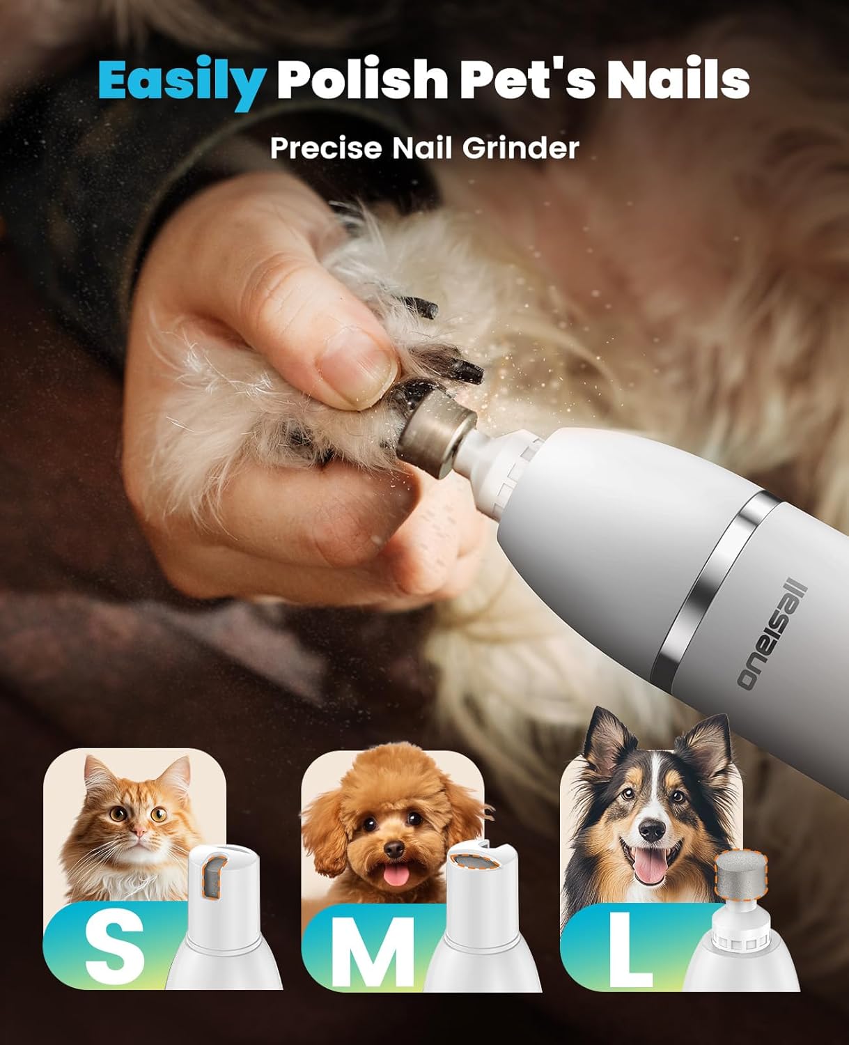 oneisall 4 in 1 Dog Grooming Kit with LCD Display, Dog Hair Trimmer for Paw Nail Grinder, Rechargeable Cordless Low Noise IPX7 Waterproof Pet Clippers (White)