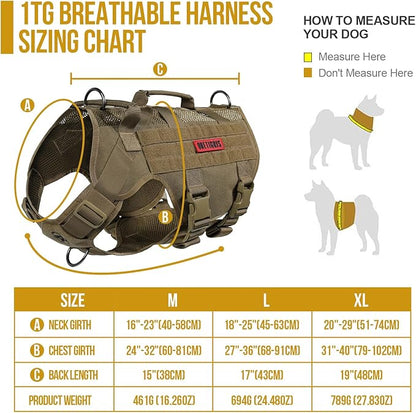 OneTigris No Pull Tactical Dog Harness for Medium Large Dog, Mesh Design Breathable Service Dog Vest with Handle, Military Dog Vest Harness with Molle Panels for Walking Hiking Training (XL, Brown)