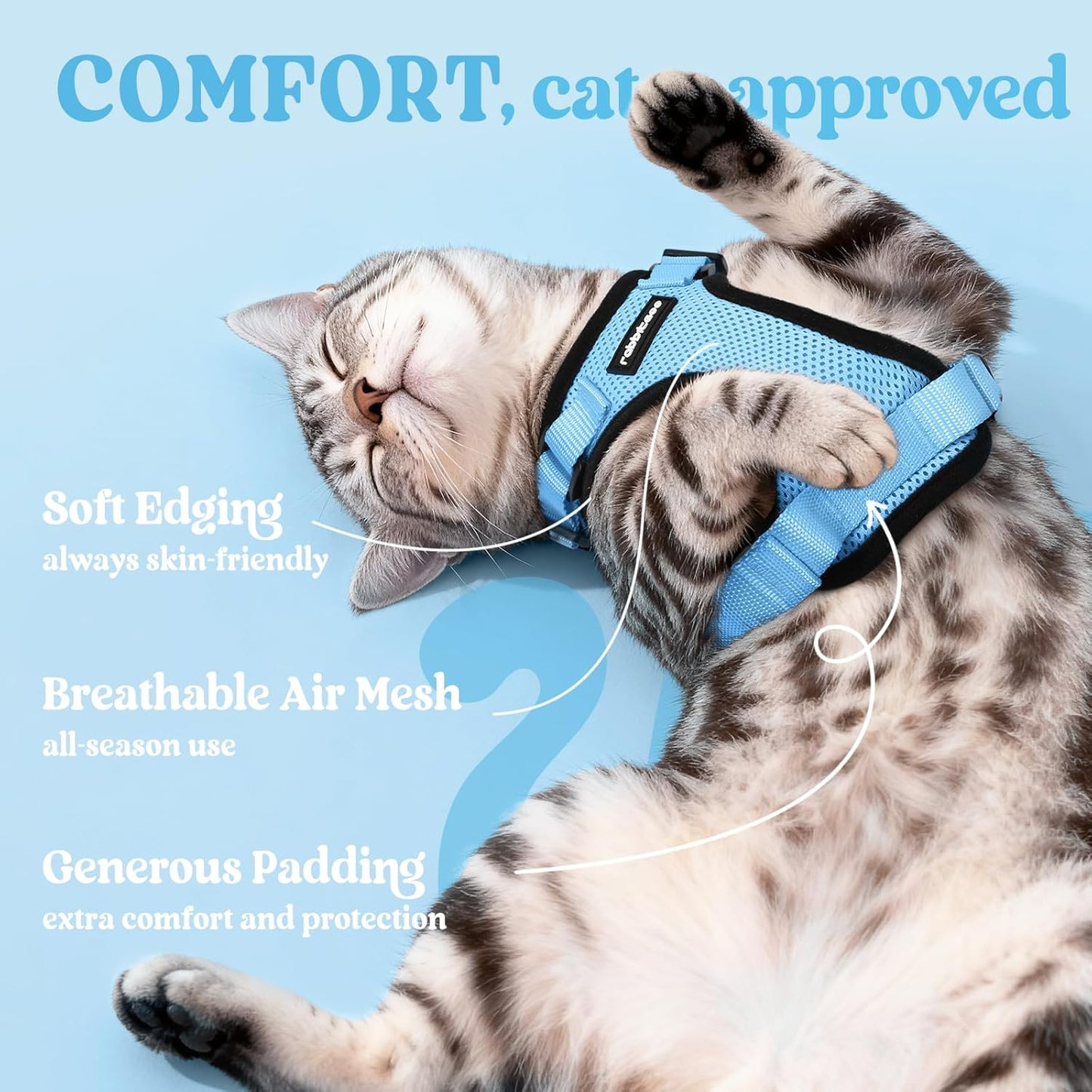 rabbitgoo Cat Harness and Leash for Walking, Escape Proof Soft Adjustable Vest Harnesses for Cats, Easy Control Breathable Reflective Strips Jacket, Light Blue, XXS