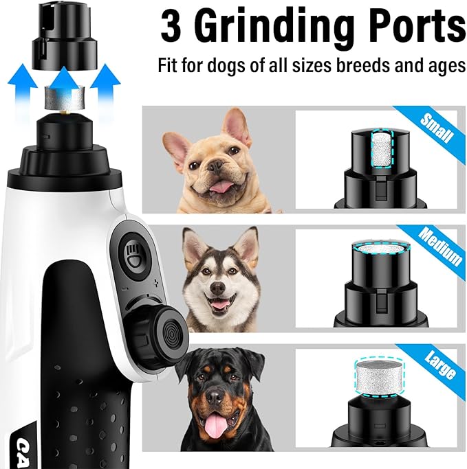 Casfuy Smart 6-Speed Dog Nail Grinder - 50% More Power Pet Nail Grinder with 2 LED Lights Quiet Rechargeable Electric Dog Nail Trimmers File Toenail Grinder for Large Medium Small Dogs & Cats (White)