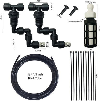 Reptile Terrariums Misting Accessories kit, 2PCS Adjustable Reptile Mister Nozzles, with 16ft 1/4 inch Tube, Black