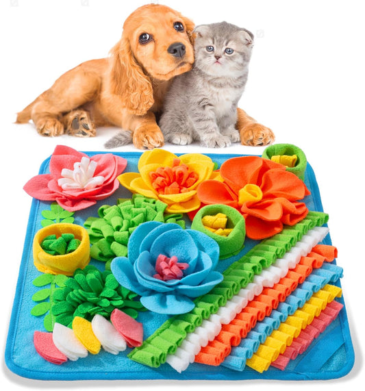Snuffle Mat for Dogs, Sniff Mat Slow Feeding Mat for Small Pets Cats, Rabbits - Help Stress Relief and Training - Stimulate Your Pet's Foraging Skills! (Blue)