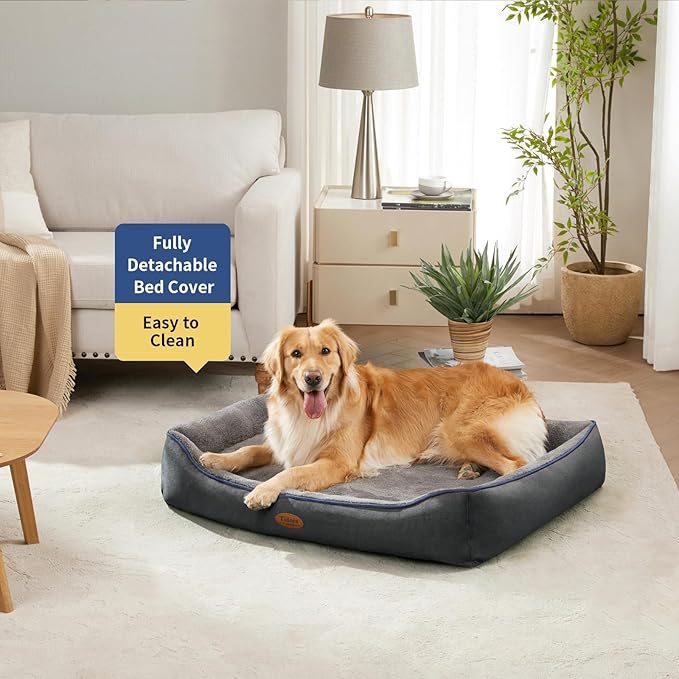Orthopedic Dog Beds for Medium Dogs, Durable Egg Crate Foam Sofa Dog Bed wit Washable Removable Cover,Waterproof Lining,Pet Bed for Large Dogs (Dark Grey-Velvet, 39.4" L x 31.5" W x 7.4" Th)