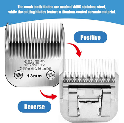 Dog Grooming Replacement Blades Compatible with Andis Dog Clipper, Dog Clipper Blades Compatible with Oster A5,Wahl KM-10 Series Dog Clipper,3FC Blades (13mm)