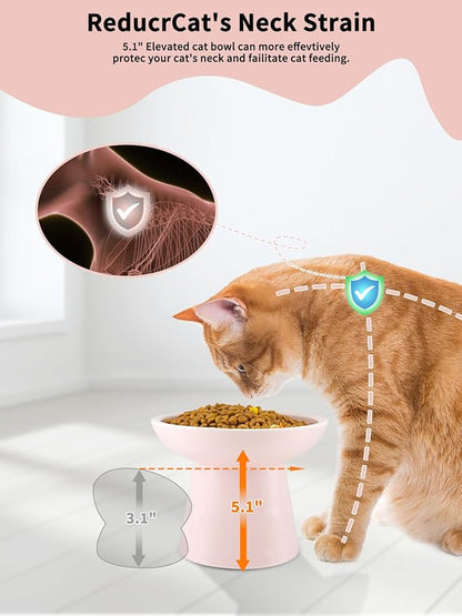 LoeJan Elevated Food and Water Bowls Set, Extra Wide and Raised Ceramic Feeder, Anti-Vomit Whisker-Free Pressure Feeding Bowl for Kittens, Adult Cats, Small Dogs (Pink, Bowl Set)