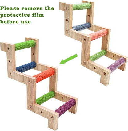 Bird Ladder Bridge, Wooden Parrot Hamster Climbing Ladder Toys, Bird Perch Stand, Bird Cage Accessories, Small Animals Climbing Toy for Parrot Hamster Rat Squirrel Sugar Gliders Parakeets Cockatiels