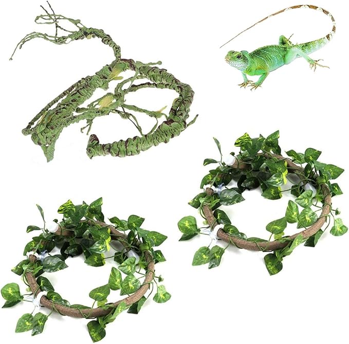 Tfwadmx 3 Pcs Flexible Bend-A-Branch Jungle Vines Reptile Plants Hanging Terrarium Plastic Plant Climbing Leaves Pet Tank Habitat Decor for Lizard Frogs Snakes and More Reptiles