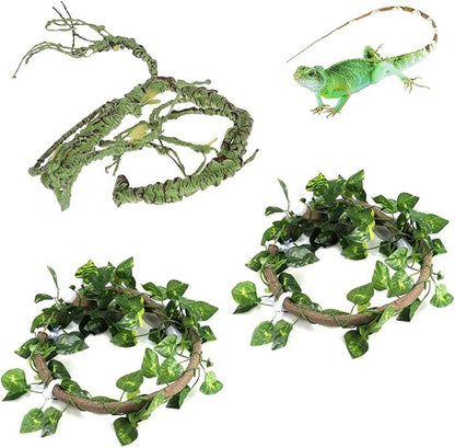 Tfwadmx 3 Pcs Flexible Bend-A-Branch Jungle Vines Reptile Plants Hanging Terrarium Plastic Plant Climbing Leaves Pet Tank Habitat Decor for Lizard Frogs Snakes and More Reptiles