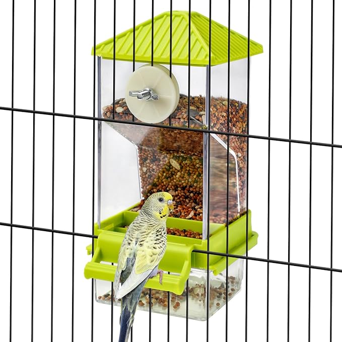Rypet No Mess Automatic Bird Feeder for Cage,Transparent Acrylic Parrot Seed Feeders,Food Container for Cage,Parrot Feeder Cage Accessories for Small and Medium Lovebirds Parakeets Cockatiel Finch