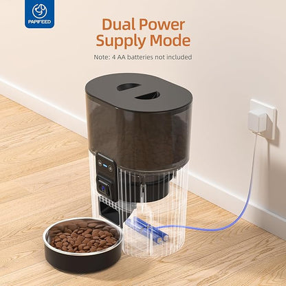 PAPIFEED Automatic Cat Feeder with Camera, ‌Adjustable Angle 2.4G WiFi Pet Feeder，3.5L/15 Cup Timed Dispenser,Timed Feeder for Remote Feeding with Stainless Steel Bowl up to 10 Meals Per Day with APP