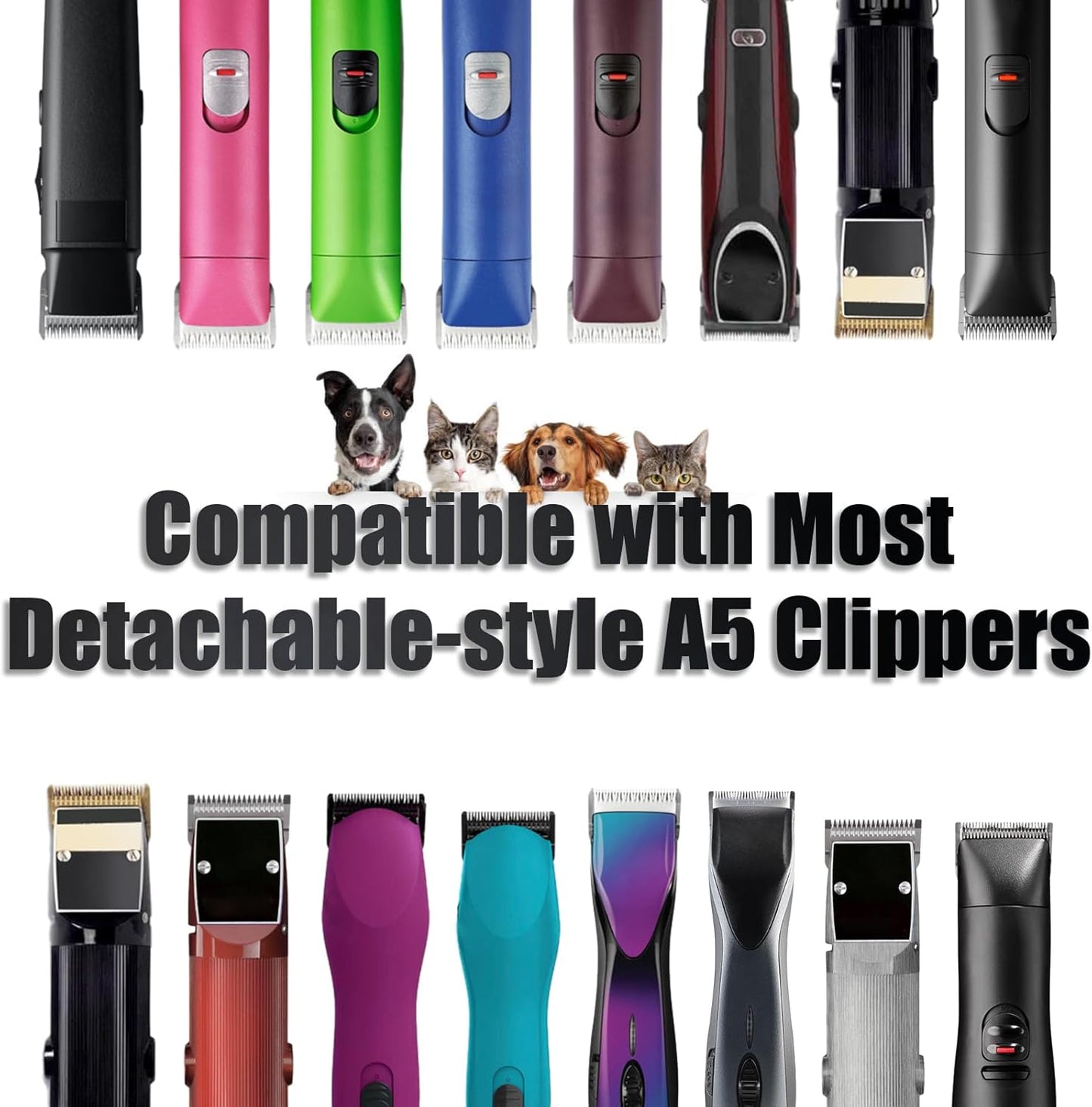 6 Packs Detachable Dog Grooming Steel Blades with Blade case Holder,Compatible with Andis,Oster A5,Wahl KM-10 Series,Cutting Length 1/100" to 1/2"(10+40+7FC+5FC+4FC+3-3/4FC-black)