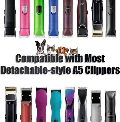6 Packs Detachable Dog Grooming Steel Blades with Blade case Holder,Compatible with Andis,Oster A5,Wahl KM-10 Series,Cutting Length 1/100" to 1/2"(10+40+7FC+5FC+4FC+3-3/4FC-black)