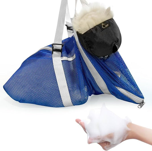 Cinf Cat Bathing Bag(Free Muzzle) Breathable Mesh Anti Scratch Adjustable Cat Grooming Bag for Nail Trimming, Bathing Soft Cat Washing Bag(Blue) M